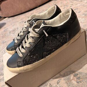 Women's Super-Star in black glitter with black suede star and leather inserts